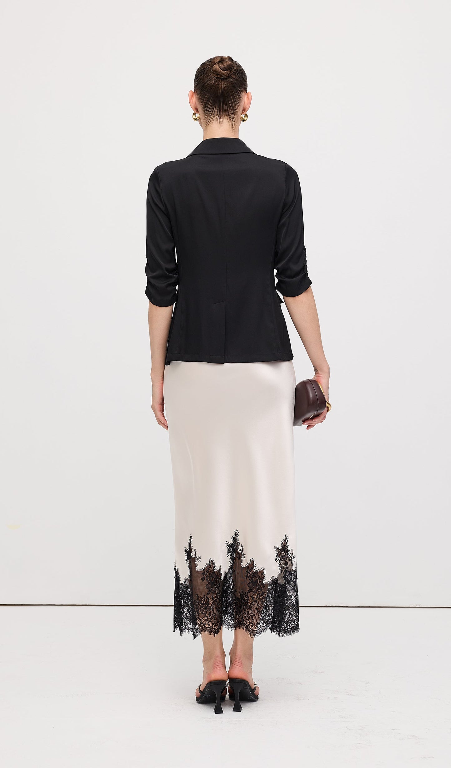 Dantel Saten Midi Etek