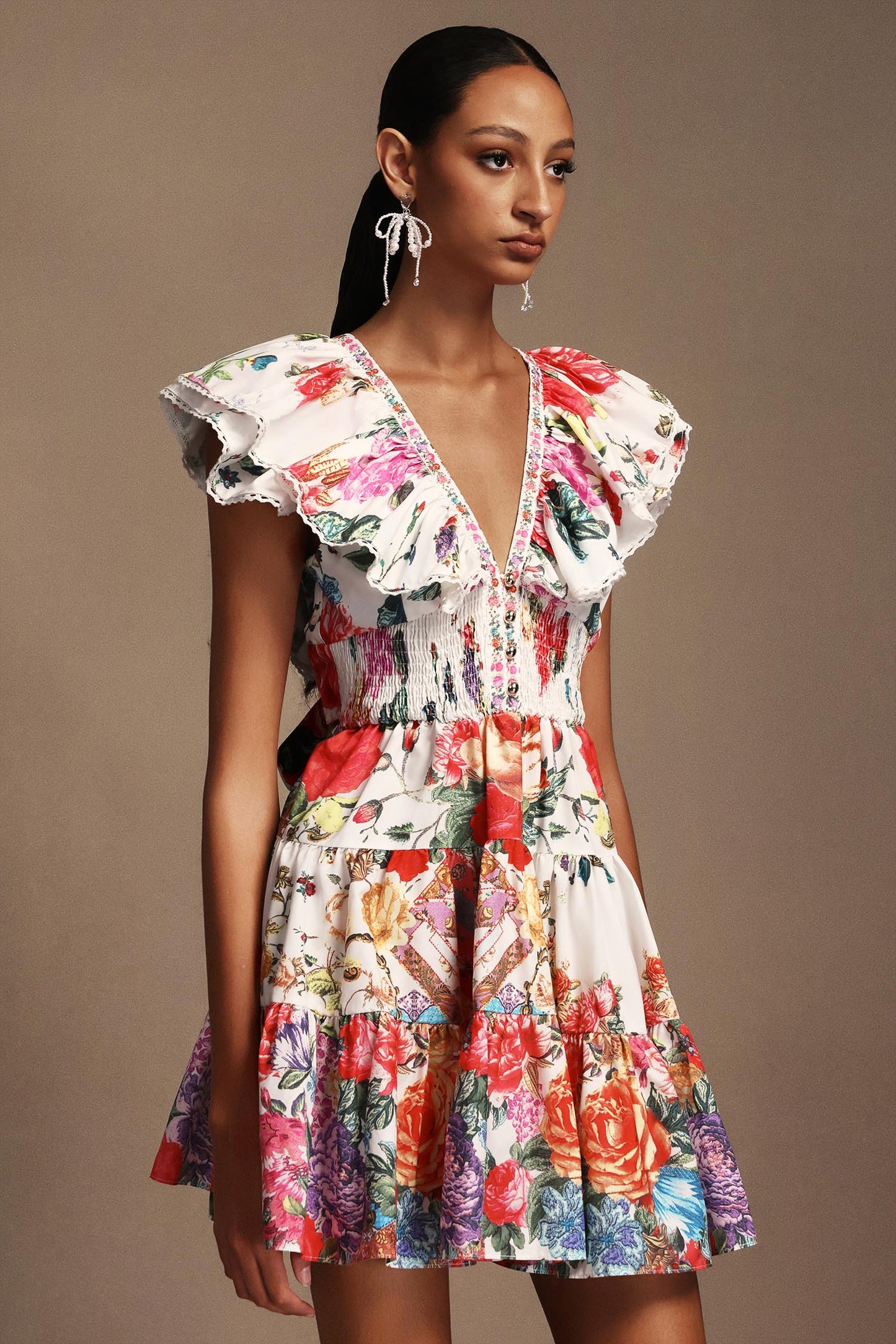 Flora Zarif Fırfırlı Elbise