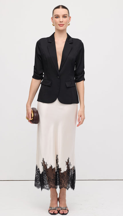 Dantel Saten Midi Etek