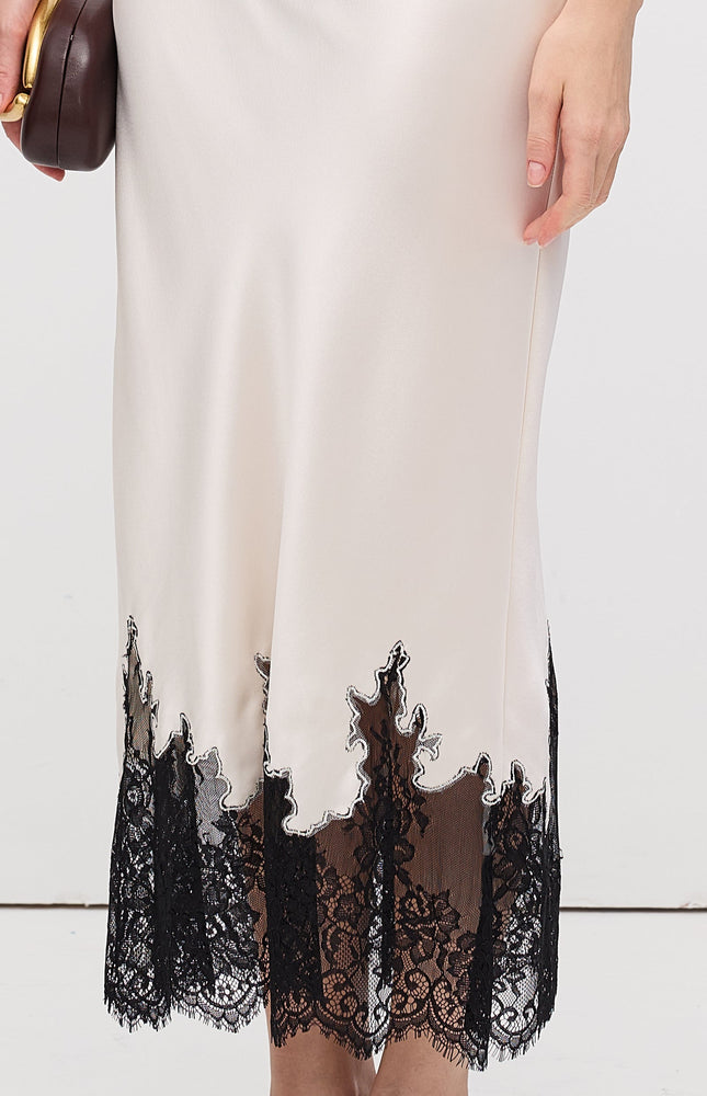 Dantel Saten Midi Etek