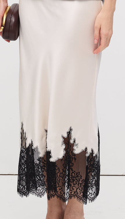 Dantel Saten Midi Etek