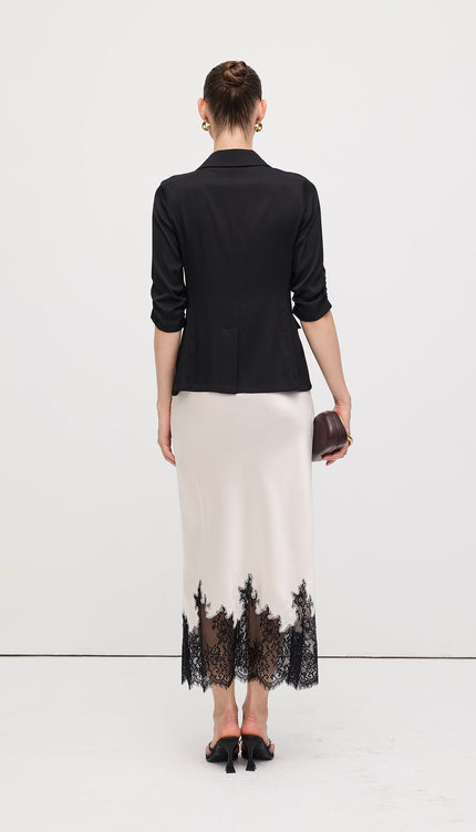 Dantel Saten Midi Etek