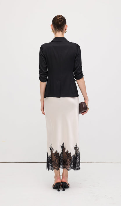 Dantel Saten Midi Etek