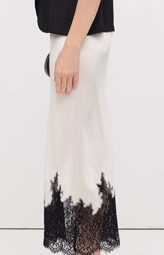 Dantel Saten Midi Etek
