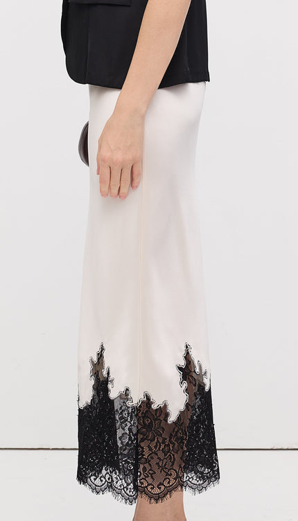 Dantel Saten Midi Etek