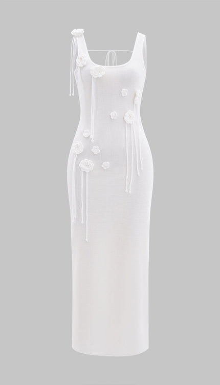 3D Çiçekli Kolsuz Tank Maxi Elbise