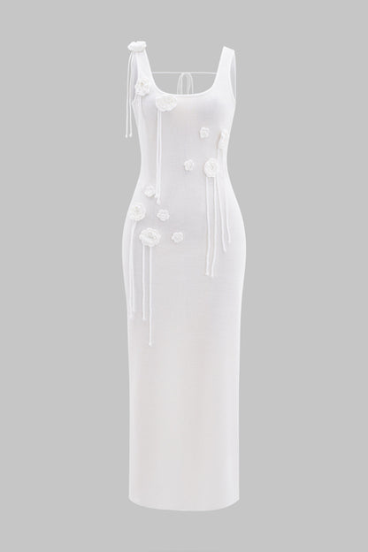 3D Çiçekli Kolsuz Tank Maxi Elbise