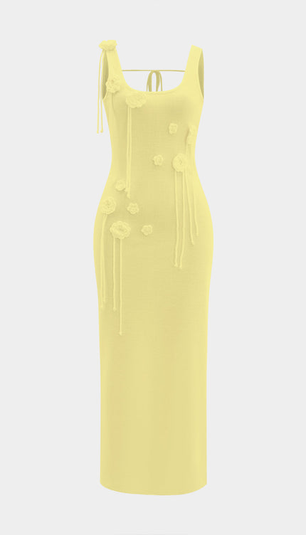 3D Çiçekli Kolsuz Tank Maxi Elbise