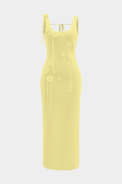 3D Çiçekli Kolsuz Tank Maxi Elbise