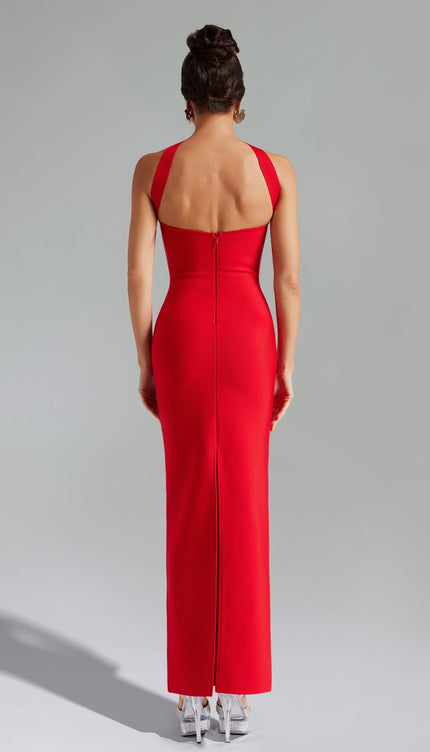 Gece Kırmızı Bandaj Midi Elbise