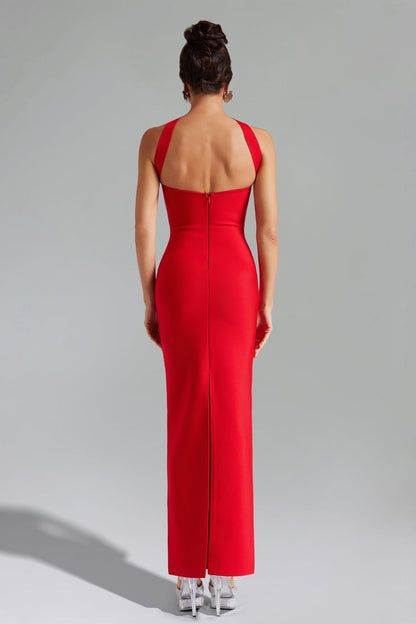 Gece Kırmızı Bandaj Midi Elbise