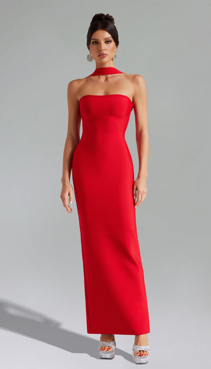 Gece Kırmızı Bandaj Midi Elbise