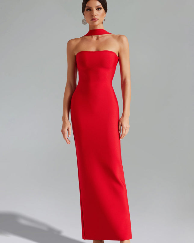 Gece Kırmızı Bandaj Midi Elbise