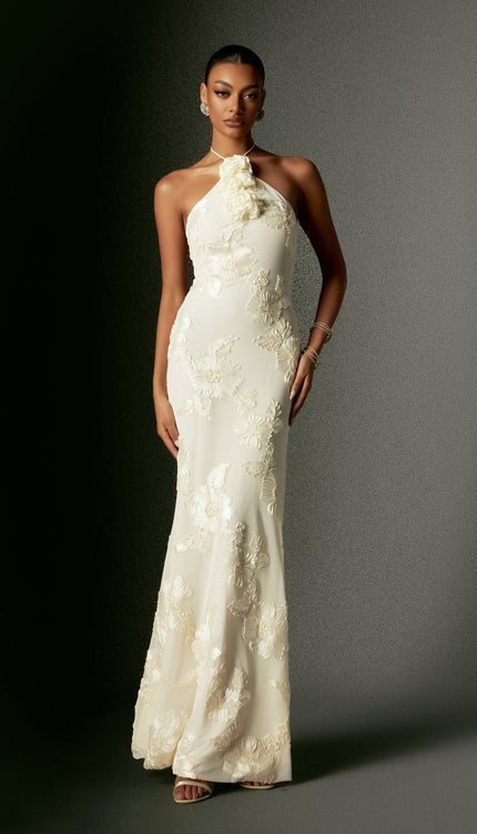 Çiçekli Halter Maxi Elbise