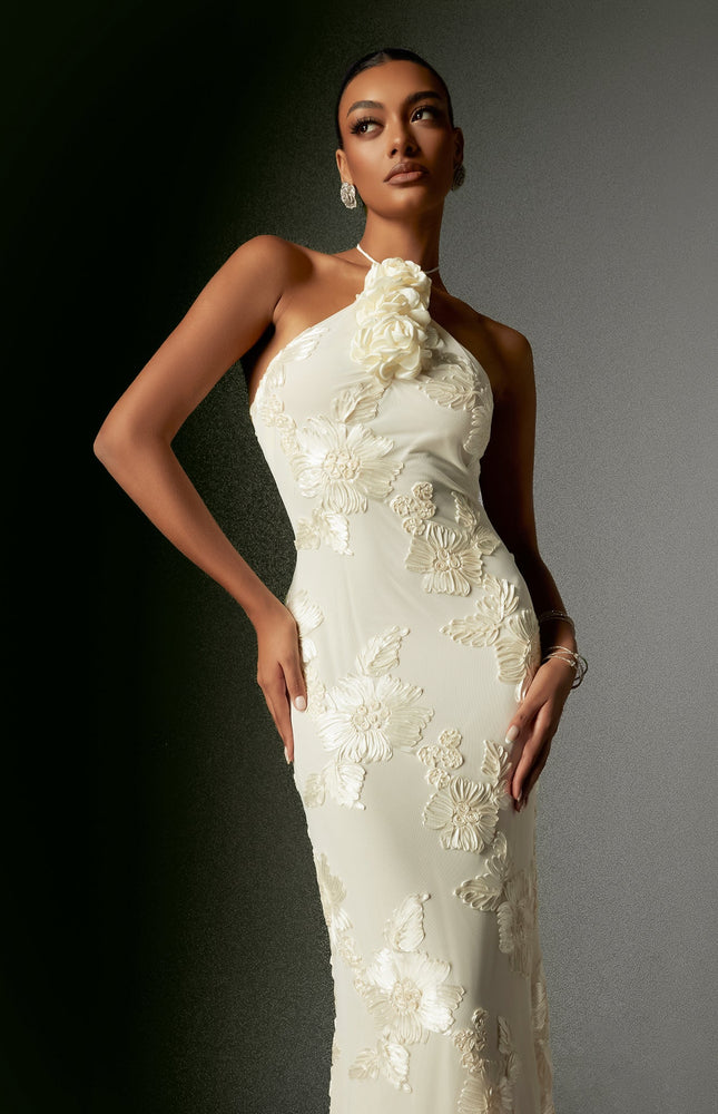 Çiçekli Halter Maxi Elbise