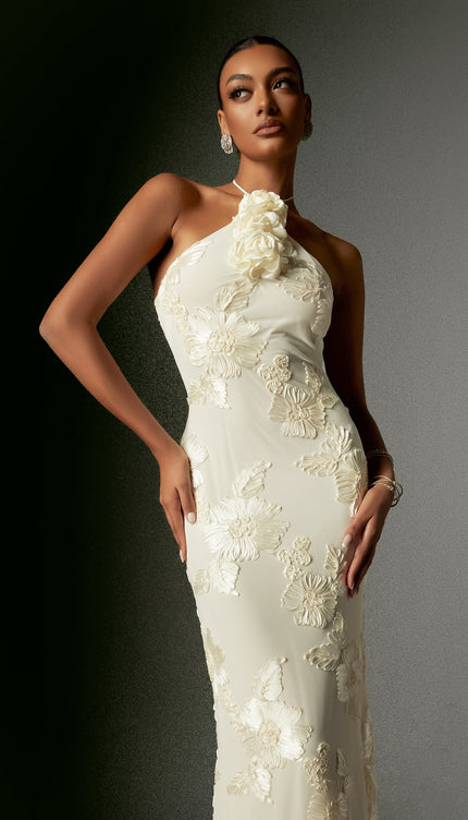 Çiçekli Halter Maxi Elbise