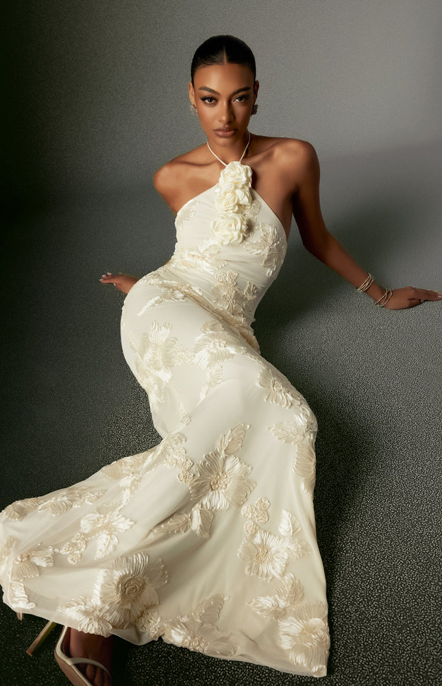 Çiçekli Halter Maxi Elbise