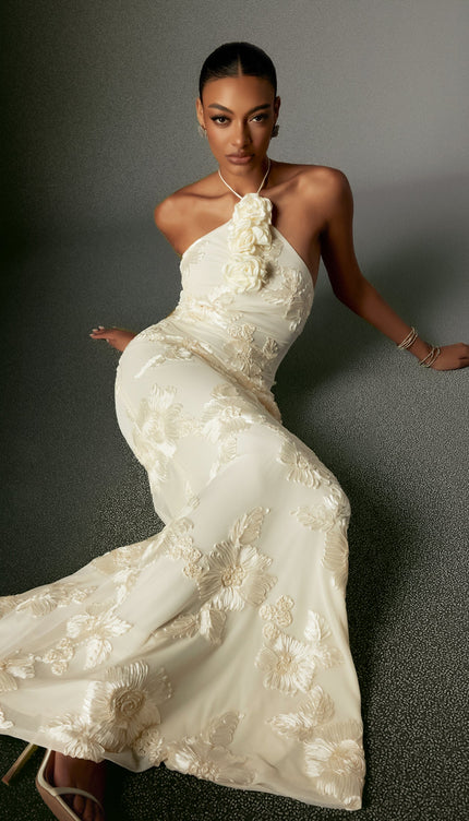 Çiçekli Halter Maxi Elbise