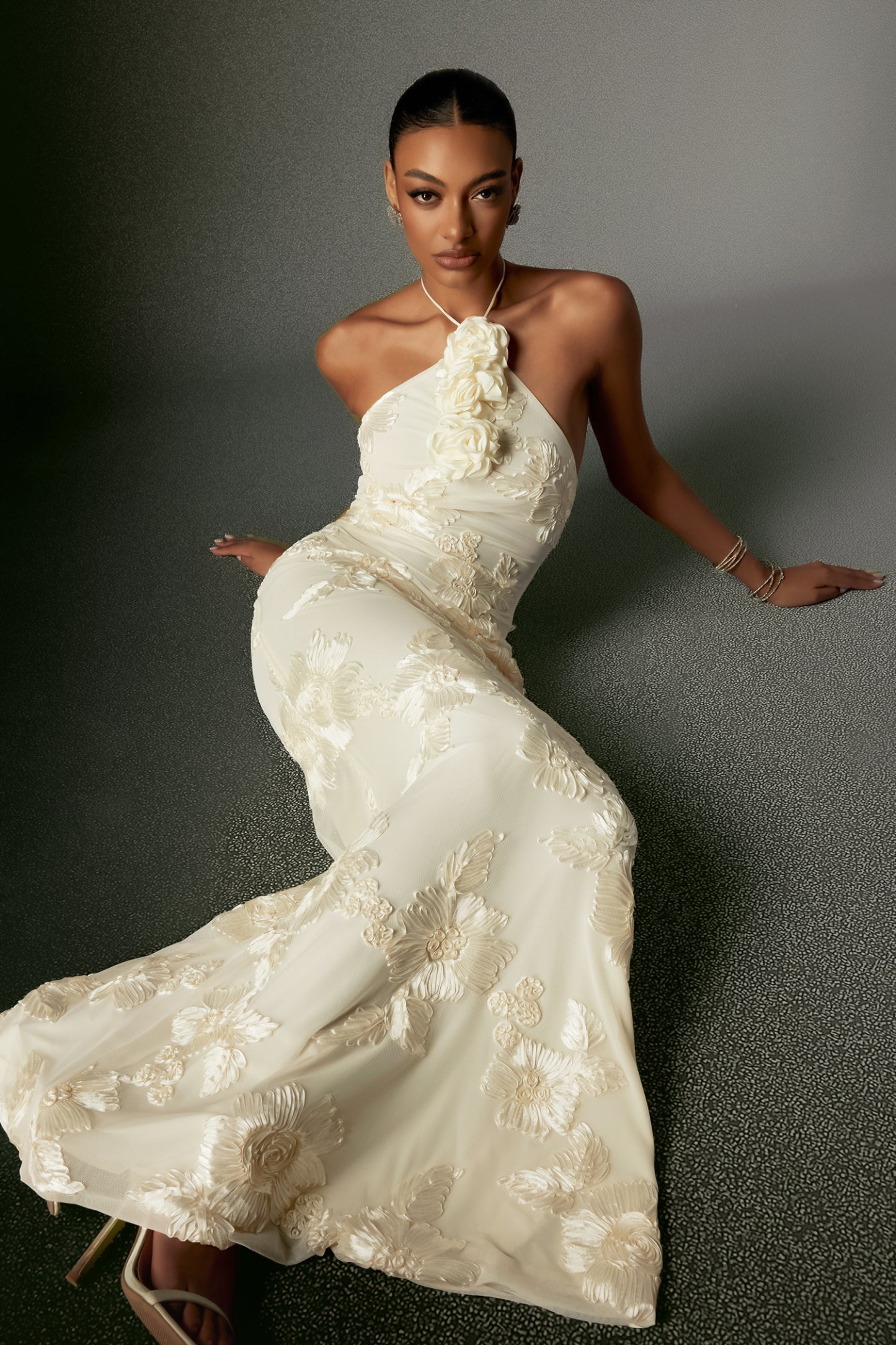 Çiçekli Halter Maxi Elbise