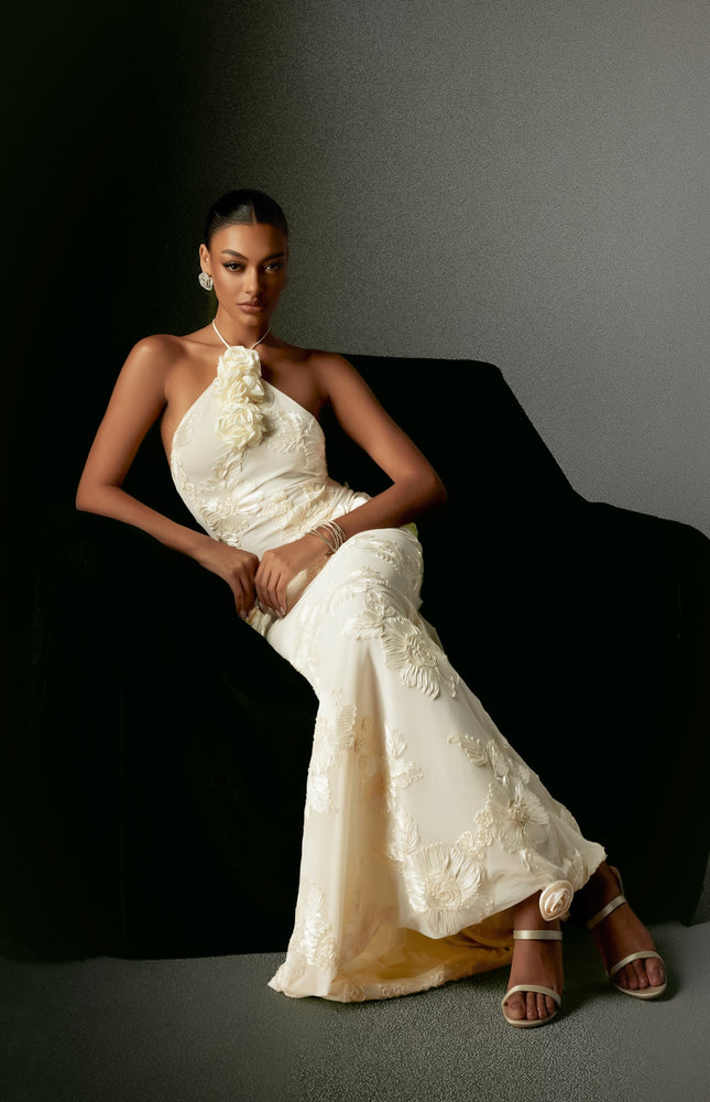 Çiçekli Halter Maxi Elbise