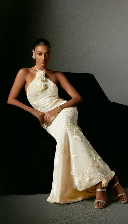 Çiçekli Halter Maxi Elbise