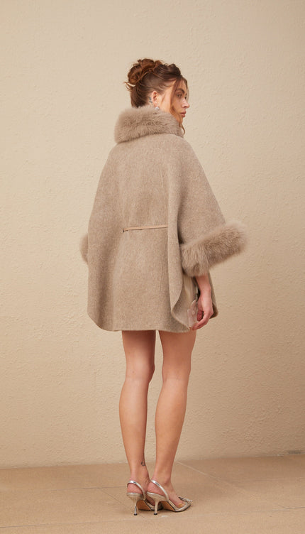 Chloris Yünlü Kürk Kuşaklı Kapüşonlu Kaban