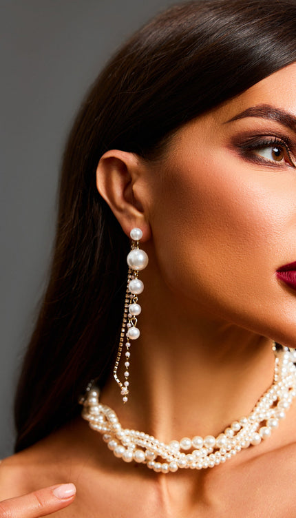 Elana İnci ve Taş Detaylı Püsküllü Küpeler