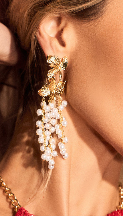 Zalea Yapraklı İnci Püskül Küpeler