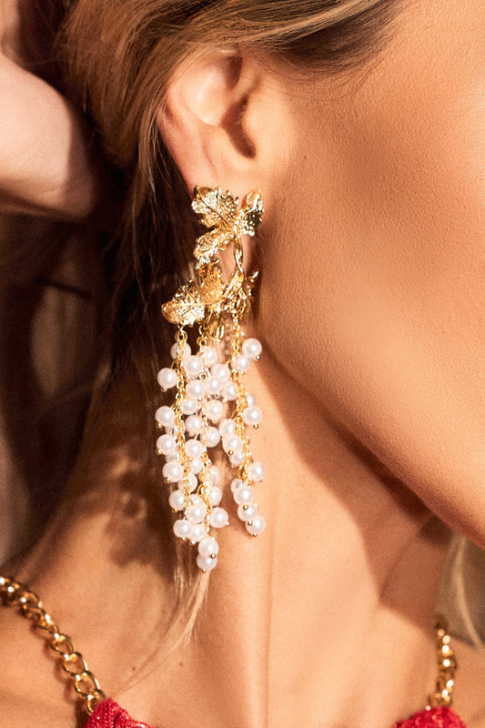 Zalea Yapraklı İnci Püskül Küpeler