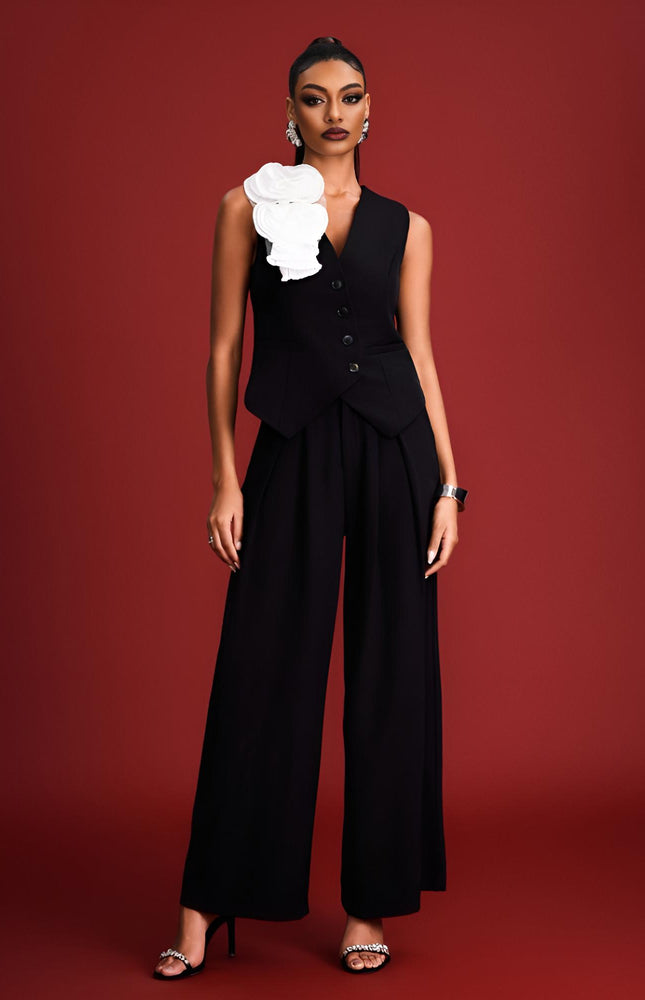 Ebony Çiçek Yelek Takım