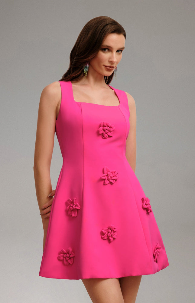 Fuşya Bloom Mini Elbise
