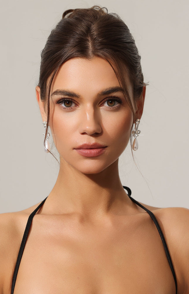 Roline İnci ve Taş Detaylı Fiyonk Küpeler