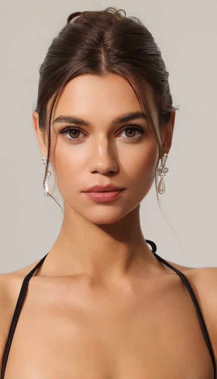 Roline İnci ve Taş Detaylı Fiyonk Küpeler