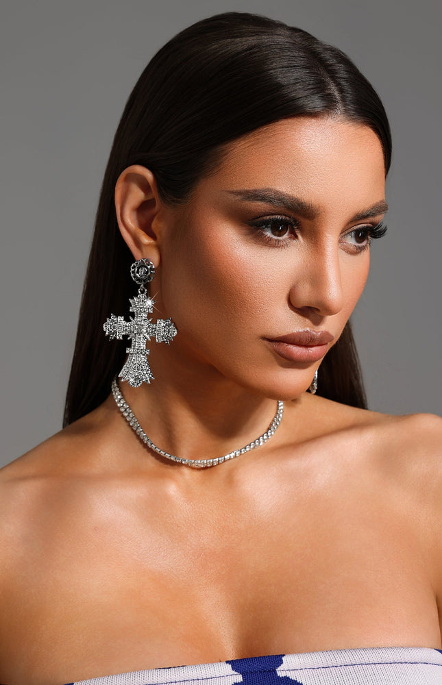 Elaba Taş İşlemeli Çapraz Küpe