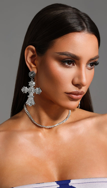 Elaba Taş İşlemeli Çapraz Küpe