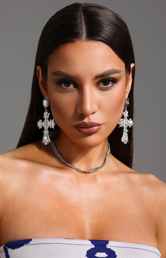 Elaba Taş İşlemeli Çapraz Küpe