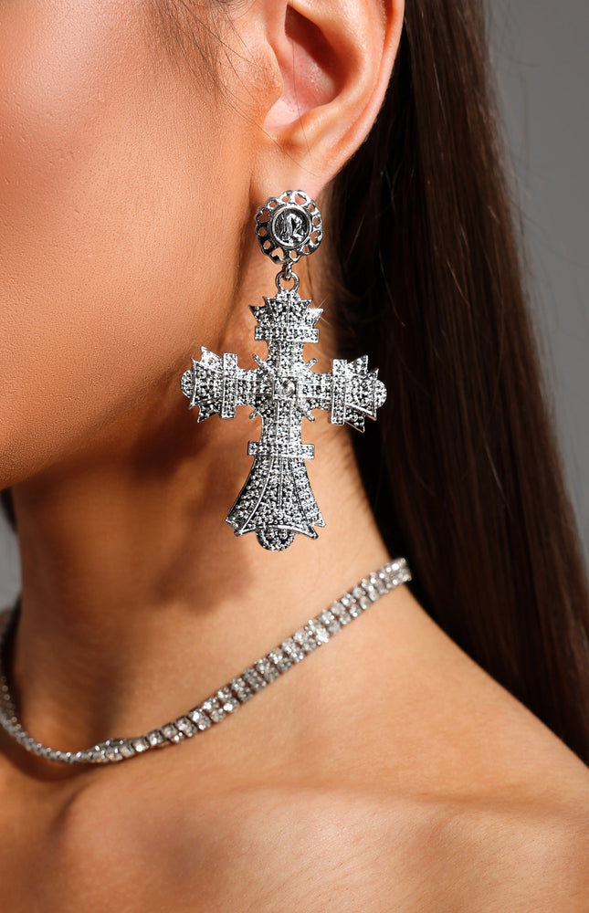 Elaba Taş İşlemeli Çapraz Küpe