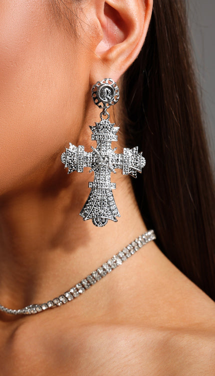 Elaba Taş İşlemeli Çapraz Küpe