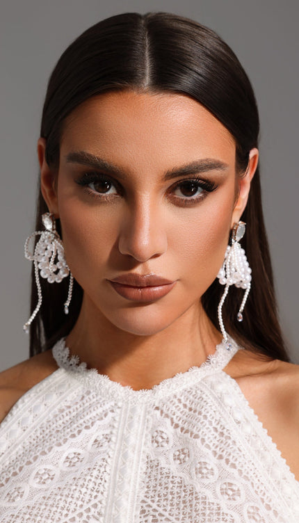 Tate İnci ve Taş Detaylı Saçaklı Büyük Küpeler