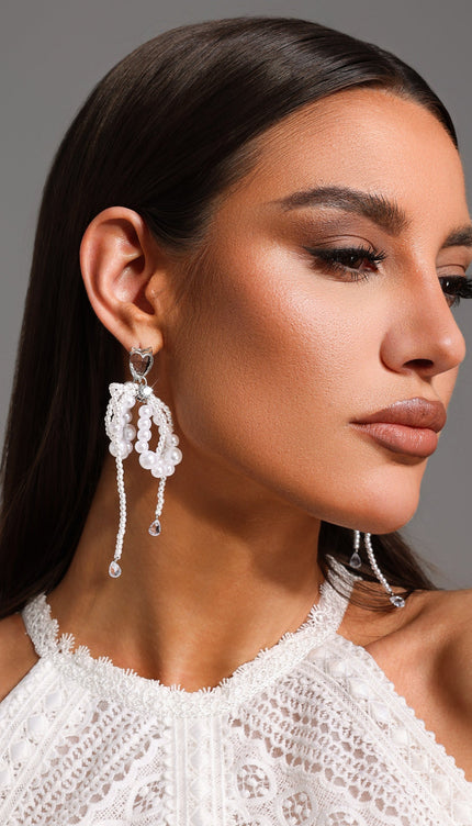 Tate İnci ve Taş Detaylı Saçaklı Büyük Küpeler