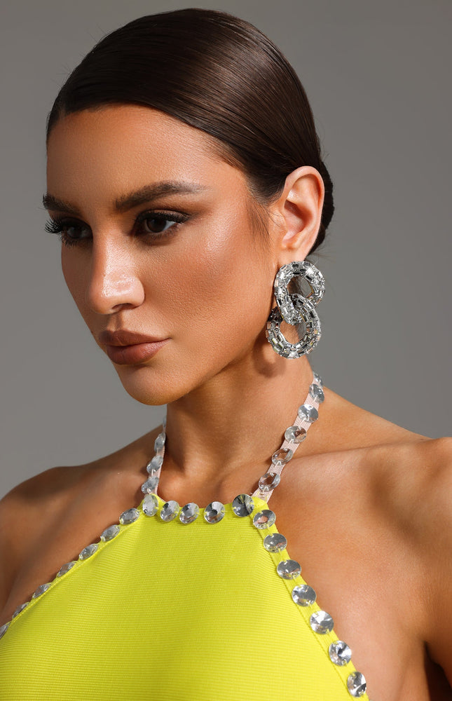 Oval Taş Detaylı Geometrik Küpeler