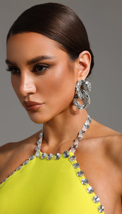 Oval Taş Detaylı Geometrik Küpeler