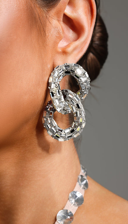 Oval Taş Detaylı Geometrik Küpeler