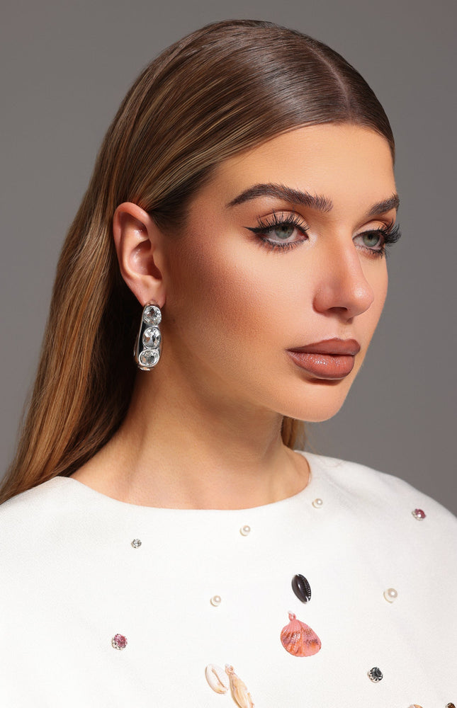 Tatum Elips Taş Detaylı Küpeler