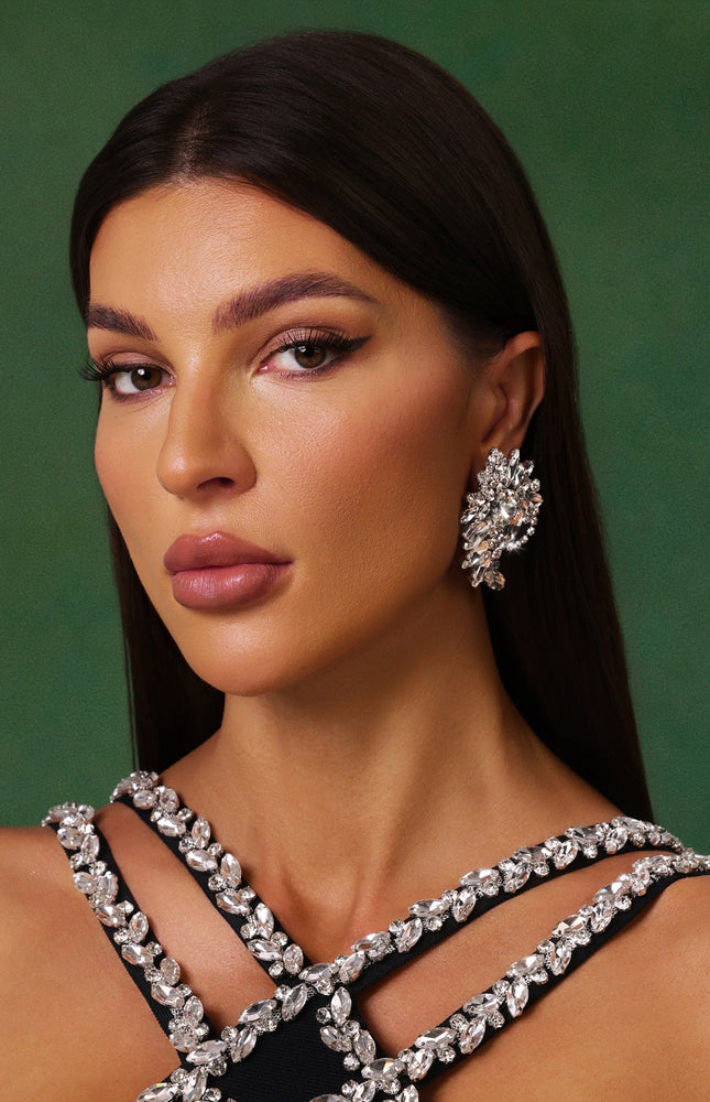 Rebekka Taş Detaylı Çiçek Küpeleri