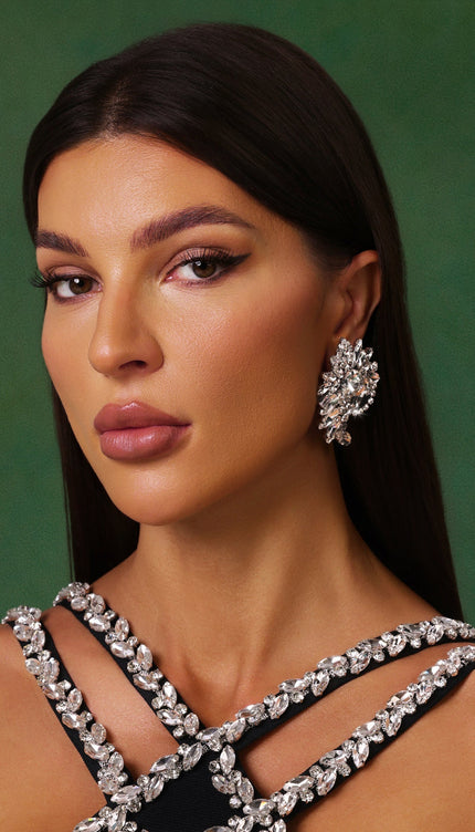 Rebekka Taş Detaylı Çiçek Küpeleri