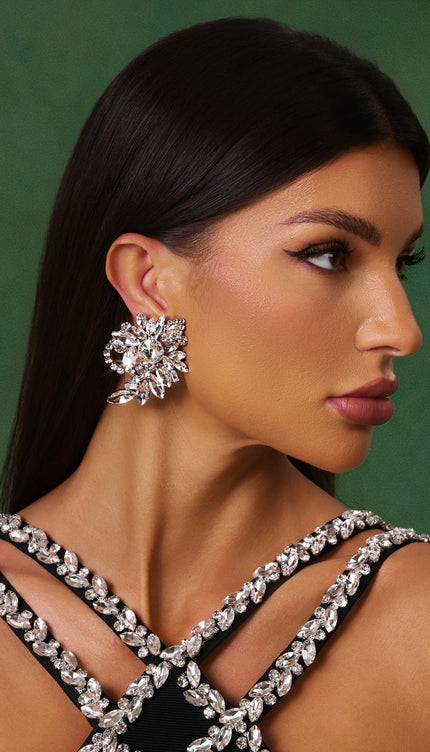 Rebekka Taş Detaylı Çiçek Küpeleri