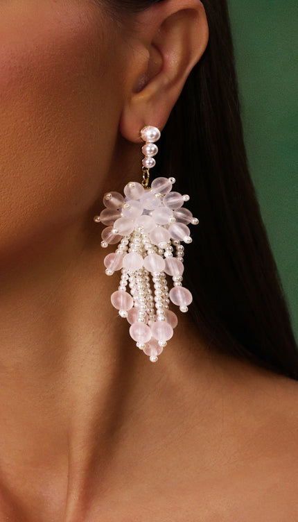 Suku Püsküllü Çiçekli İnci Küpeler