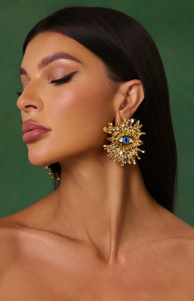 Sorel Geçişsiz Taş Detaylı Göz Küpeleri