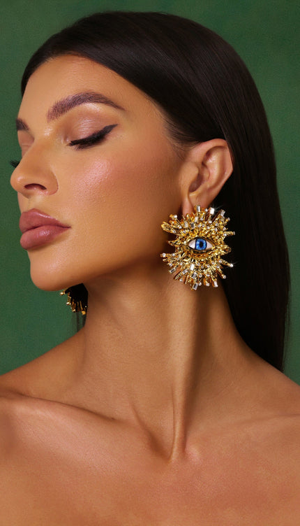 Sorel Geçişsiz Taş Detaylı Göz Küpeleri